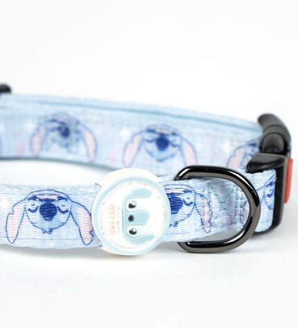 Stitch dog collar with stitched design, made of durable material, shown on a small dog.