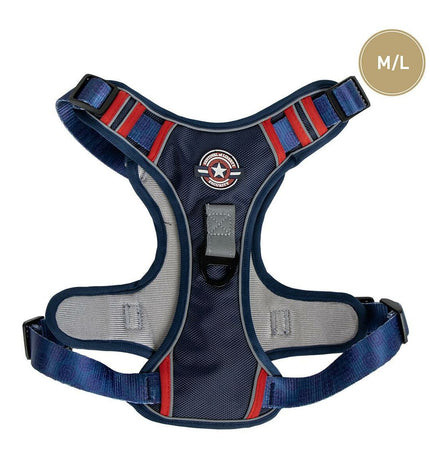 Marvel Hondentuigje with adjustable straps and Marvel logo, comfortable for dogs, shown on a light background.