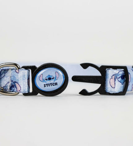 Stitch cat collar with stitched design, adjustable black nylon strap, and metal buckle for comfortable feline wear