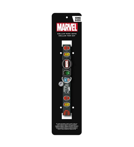 Marvel kattenhalsband with colorful design, adjustable strap, and metal buckle for a comfortable fit on cats.