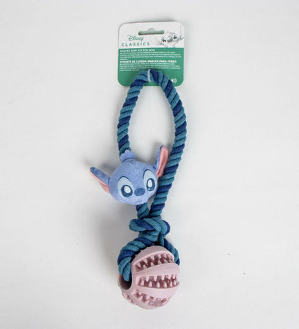 Dog chew toy featuring Stitch design, made for dogs, with colorful, durable material suitable for chewing and play.