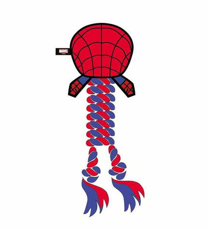 Red Spider-Man dog chew toy measuring 9.5 x 30 x 9.5 cm, durable pet product for dogs by Spider-Man brand.