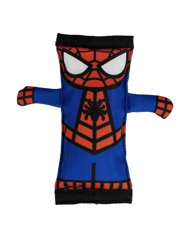 Spider-Man dog toy in red and blue fabric, 18x20x3 cm, designed for dogs and featuring Spider-Man character details.