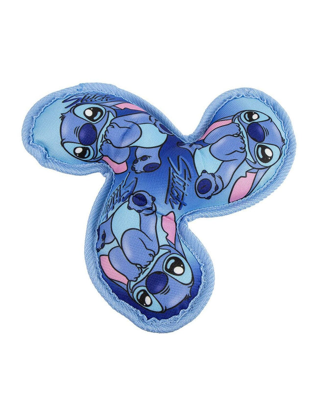 Stitch Blauwe honden frisbee met afmetingen 23x23x3 cm, gemaakt voor buitenspelen en apporteren.