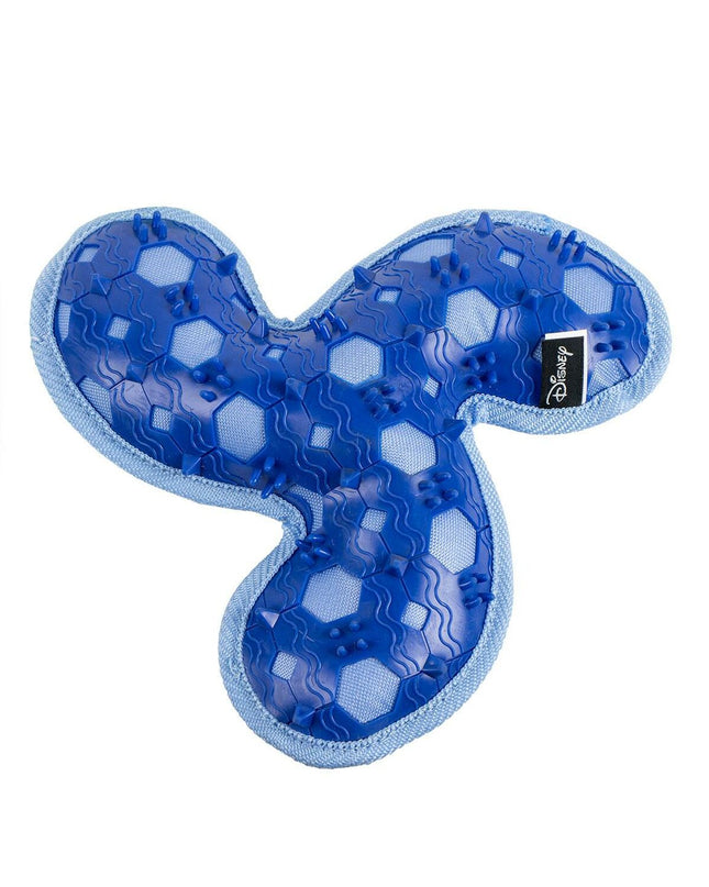 Stitch blue dog frisbee measuring 23x23x3 cm, durable plastic pet toy designed for outdoor play with dogs.