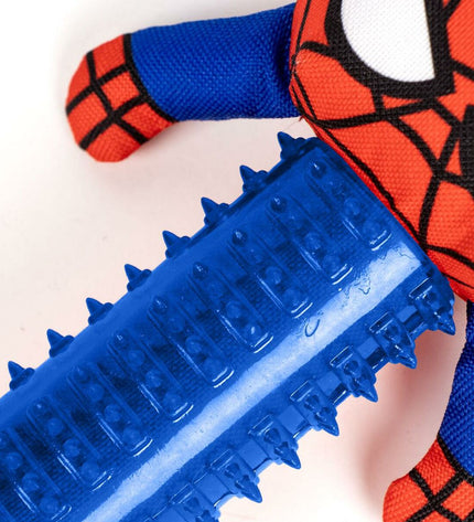 Red Spider-Man dog chew toy, 11 x 30 x 9 cm, made for dogs, featuring Spider-Man themed design and durable material.