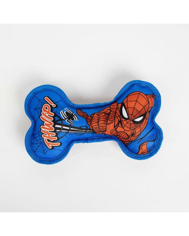 Spider-Man dog toy made of durable material, measuring 23 x 12 x 3 cm, designed for playful dogs.