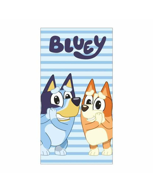 Bluey light blue beach towel, 70x140 cm, soft cotton, featuring Bluey design, perfect for bath or beach use.