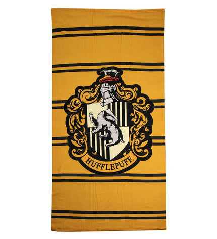 Yellow Harry Potter-themed beach towel, 90 x 180 cm, featuring magical design, ideal for bath or pool use.