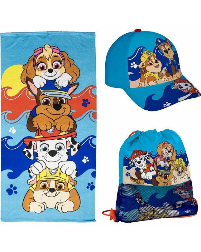 Blue Paw Patrol beach towel with character designs, measuring 33 x 27 cm, for home, bath, or pool use.