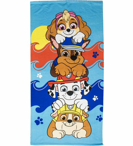 Blue Paw Patrol beach towel, 33x27 cm, featuring paw print design, ideal for bath and beach use, from The Paw Patrol brand.