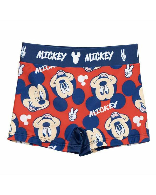 Red Mickey Mouse children's swimwear, sporty waterproof rash guard for kids, featuring Mickey Mouse design for watersports.