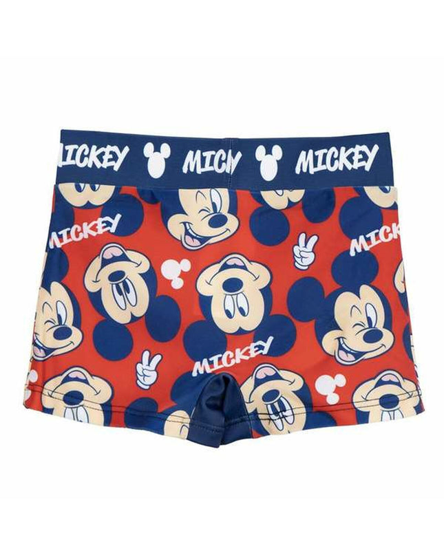 Red Mickey Mouse children's swimwear, sporty baby swimsuit for water activities, featuring playful Mickey Mouse design.