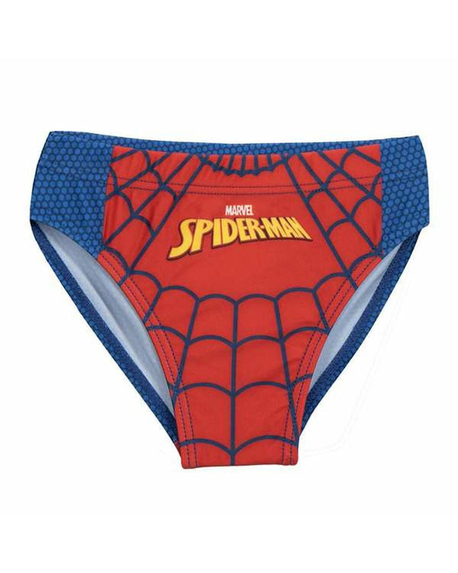 Red Spider-Man kids' swimsuit for watersports, featuring Spider-Man logo and superhero design, suitable for swimming and outdoor water activities.