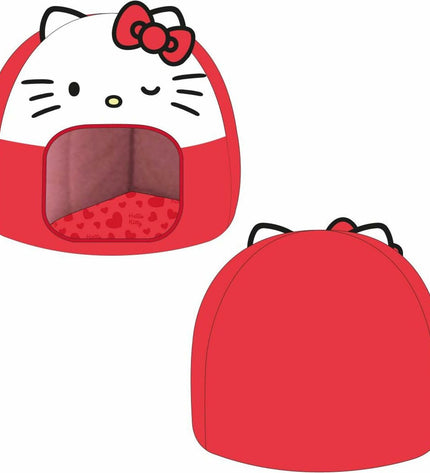 Comfortable red Hello Kitty dog bed with plush fabric and character design, perfect for small to medium dogs.