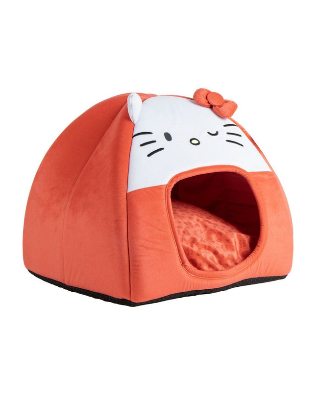 Hello Kitty red dog bed with plush fabric and adorable Hello Kitty design, perfect for small to medium dogs.