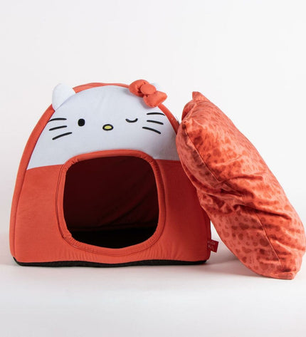 Hello Kitty red dog bed with plush fabric, ideal for small dogs, featuring cute Hello Kitty design and cozy comfort.