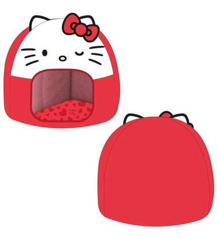 Red Hello Kitty dog bed with plush fabric and adorable Hello Kitty design, perfect for small to medium-sized dogs.