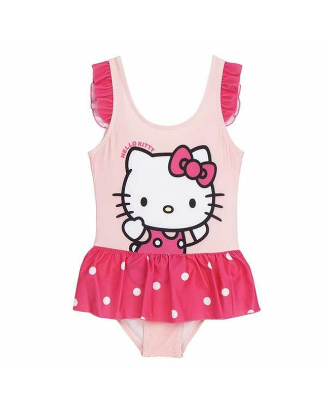 Light pink Hello Kitty girls' swimsuit for sport and watersports, featuring playful Hello Kitty design and comfortable fit.