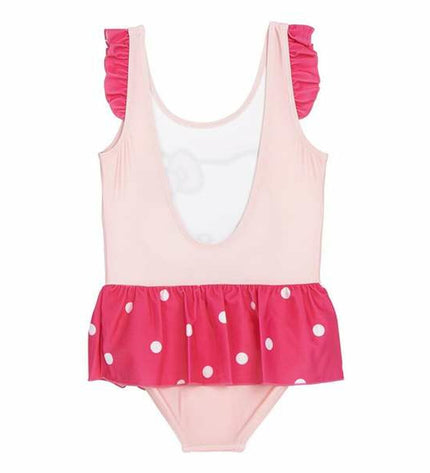 Light pink Hello Kitty girls' swimsuit for water sports and outdoor activities, featuring colorful Hello Kitty design.