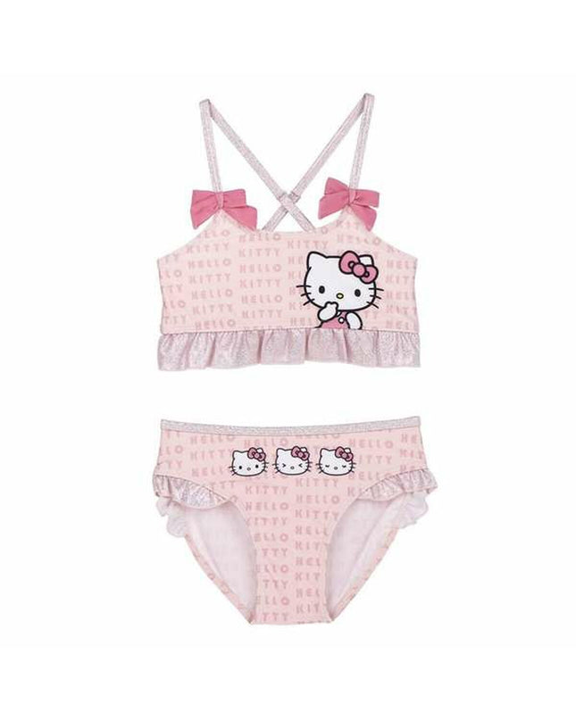 Hello Kitty pink bikini for sport and watersport, featuring a cute Hello Kitty design on the light pink fabric.