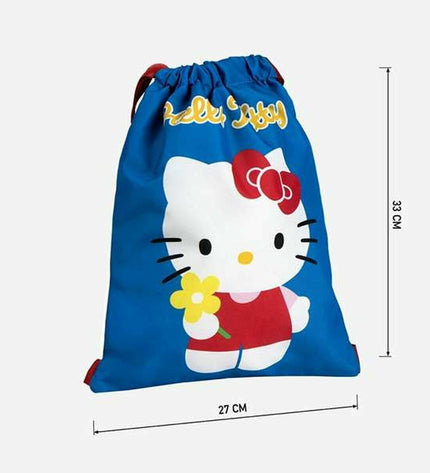 Blue Hello Kitty sports backpack with drawstrings, 27 x 33 cm, ideal for outdoor activities and fans of Hello Kitty.