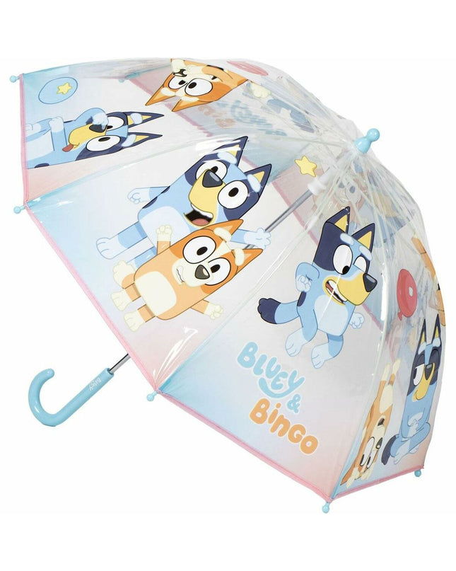 Bluey blue umbrella with 71 cm diameter and 45 cm length, compact bagage umbrella in vibrant blue color.