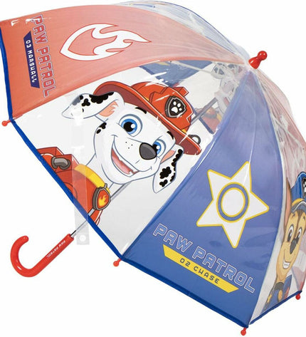 Blue Paw Patrol umbrella with a 71 cm diameter, featuring Chase and Marshall, perfect for kids' outdoor protection.