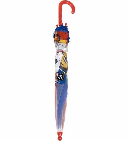 Blue Paw Patrol umbrella with cartoon logo, 71 cm diameter, compact 45 cm size, ideal for kids' luggage and rainy days