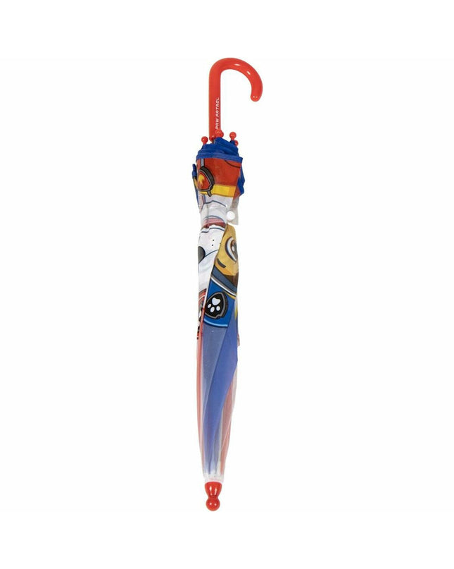 Blue Paw Patrol umbrella with cartoon logo, 71 cm diameter, compact 45 cm size, ideal for kids' luggage and rainy days