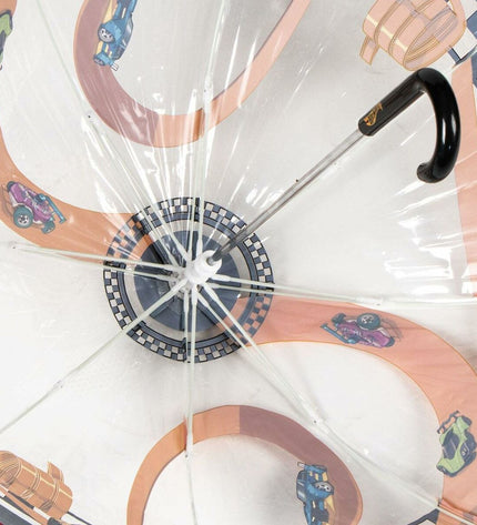 Hot Wheels umbrella with 71 cm diameter and 45 cm length, featuring colorful Hot Wheels design for baggage or rain protection.