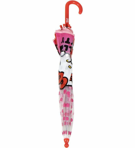 Pink Hello Kitty umbrella for luggage, 45 cm diameter, featuring cheerful Hello Kitty design and sturdy canopy.