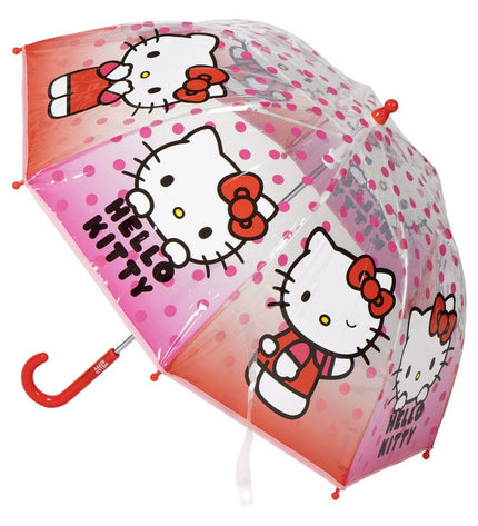 Hello Kitty pink umbrella with 45 cm diameter, compact bagage umbrella featuring Hello Kitty character and floral design.
