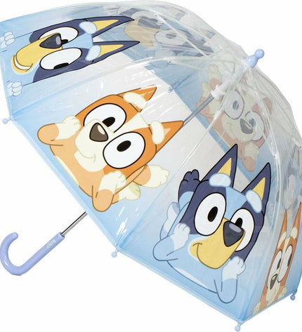 Bluey blue umbrella with 71 cm diameter and 45 cm handle, compact bagage umbrella with a vibrant blue design.