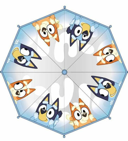 Bluey blue luggage umbrella with 71 cm diameter and 45 cm height, featuring a compact, stylish design for travel.