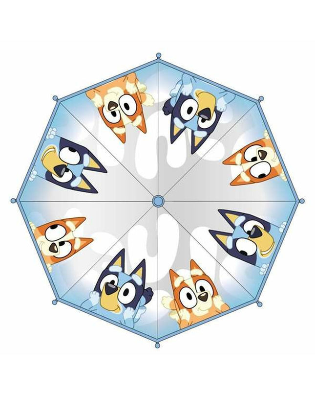 Bluey blue luggage umbrella with 71 cm diameter and 45 cm height, featuring a compact, stylish design for travel.