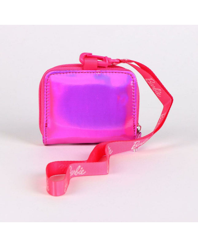 Barbie fuchsia wallet with cardholder and zipper, stylish accessory for carrying cash and cards.