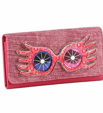 Fuchsia Harry Potter wallet with cardholders and compartments, featuring iconic Harry Potter branding and design.