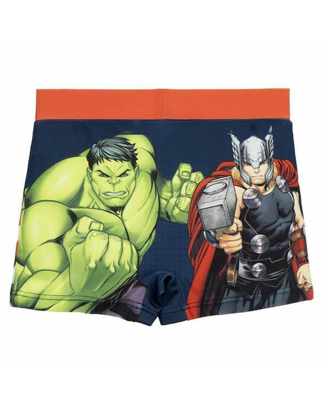 Dark blue The Avengers kids' swimwear, suitable for water sports, featuring superhero-themed design for outdoor water activities.