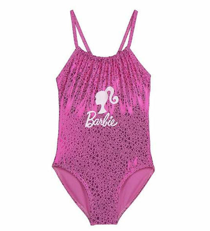 Pink Barbie girls' swimsuit for sports and watersports, featuring a fun, colorful design perfect for outdoor water activities.