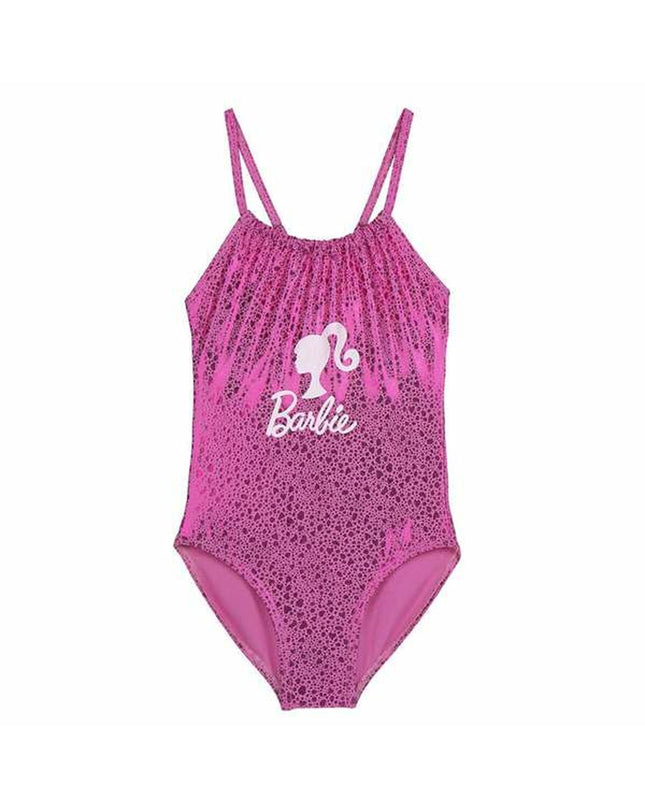 Pink Barbie girls' swimsuit for sports and watersports, featuring a fun, colorful design perfect for outdoor water activities.