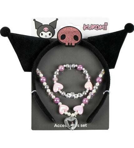 Hello Kitty jewelry-making kit with three components, colorful beads, and charms for creative jewelry crafts.