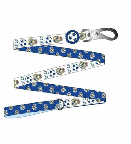 Blue Real Madrid C.F. dog leash with team logo, durable nylon material, designed for stylish and secure dog walking.