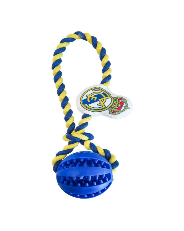 Real Madrid C.F. blue dog toy, 10 x 30 x 7 cm, designed for dogs, featuring team logo and durable material.