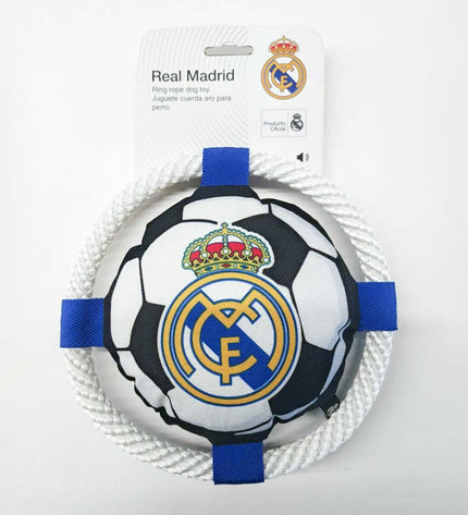 Real Madrid C.F. branded dog frisbee in white with logo, measuring 22 cm, designed for outdoor play and fetch.