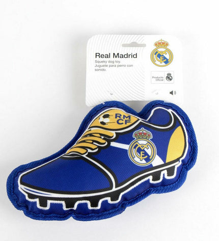 Real Madrid C.F. blue dog toy, 10x30x7 cm, made for dogs, featuring the team's logo and vibrant blue color.