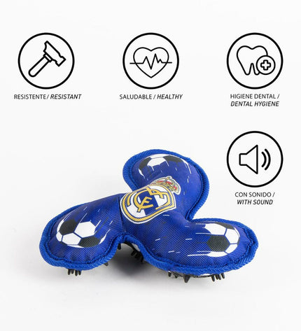 Real Madrid C.F. blue frisbee for dogs, 23cm, with team logo, made of durable plastic for outdoor play.