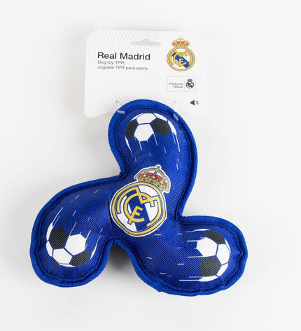 Real Madrid C.F. blue frisbee for dogs, 23 cm diameter, featuring team logo and vibrant design, ideal for outdoor play with pets.