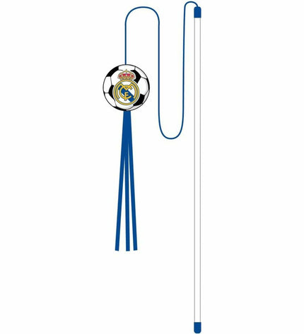 Blue Real Madrid C.F. cat toy with a football motif, designed for cats, featuring team branding and vibrant colors.
