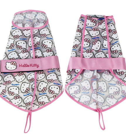 Pink Hello Kitty dog raincoat for small dogs, XS size, featuring a cute Hello Kitty design on waterproof fabric.